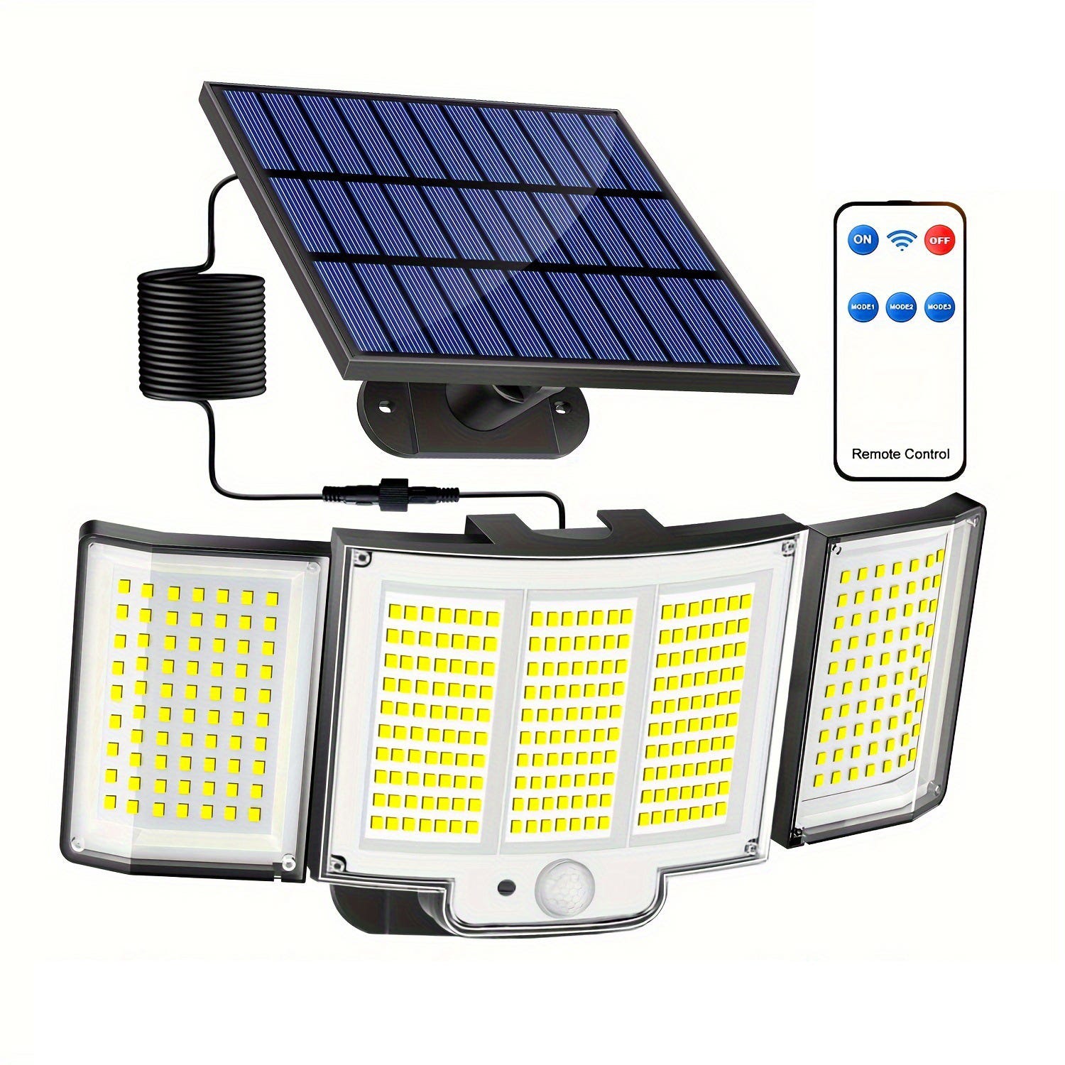 Lampes solaires 150 W pour l'extérieur, avec détecteur de mouvement et  télécommande, 3 modes d'éclairage solaire pour cour, jardin, chemin