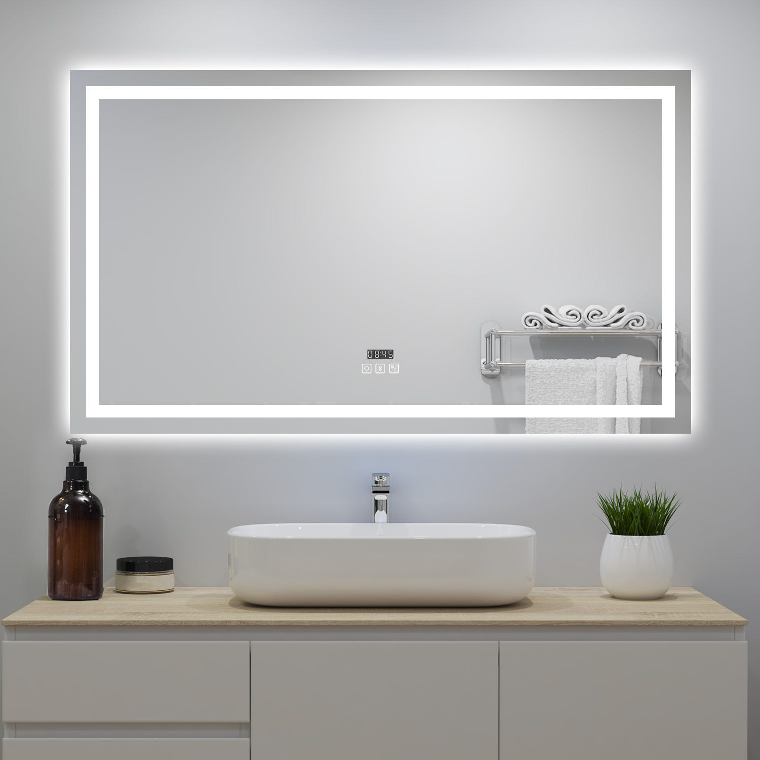 Miroir de salle de bains lumineux LED connecté 70 x 120 cm