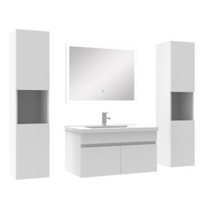 Ensemble meubles de salle de bain : vasque, meuble de rangement, grand  miroir LED