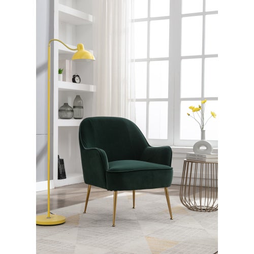 Silla moderna de terciopelo suave con patas ajustables doradas