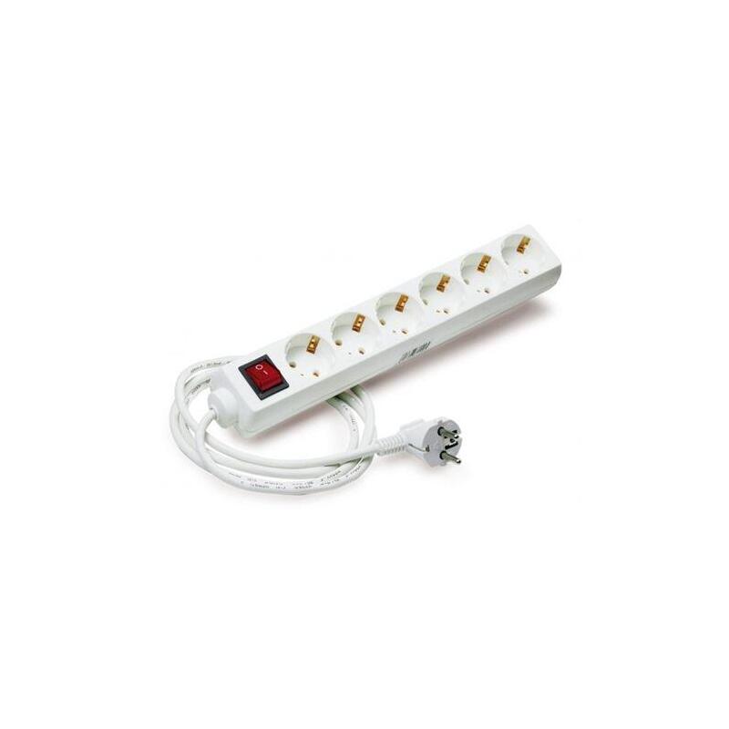 REGLETA BLANCA DE 6 ENCHUFES SCHUKO CON INTERRUPTOR Y CABLE 1,5M 3X1,5MM