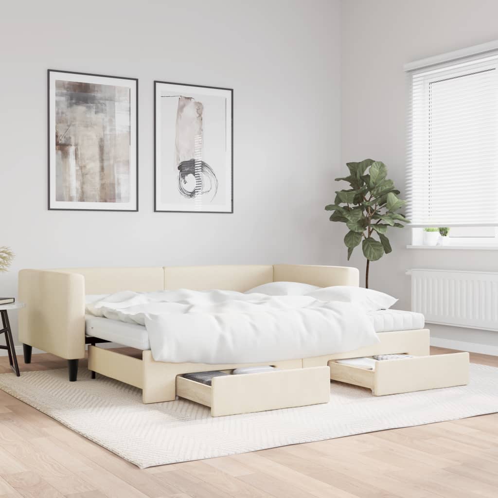 VidaXL Sofá cama nido con colchón tela crema 90x200 cm