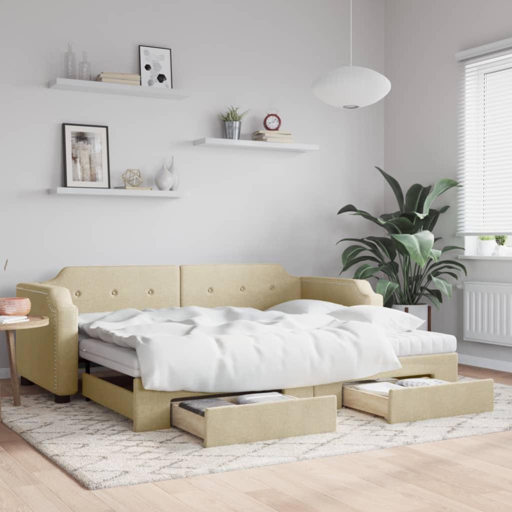Divano Letto Estraibile Con Cassetti – 100x200 Cm, Tessuto Tortora, Letto Giorno/Ospiti, Struttura Legno/Metallo