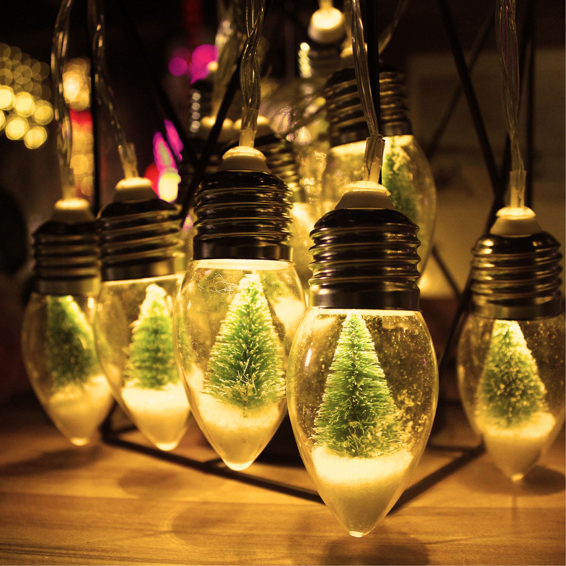Guirlande lumineuse décorative Vintage de noël, 200cm, 10led, ampoules  boule à neige, avec arbre et neige, décorations de noël