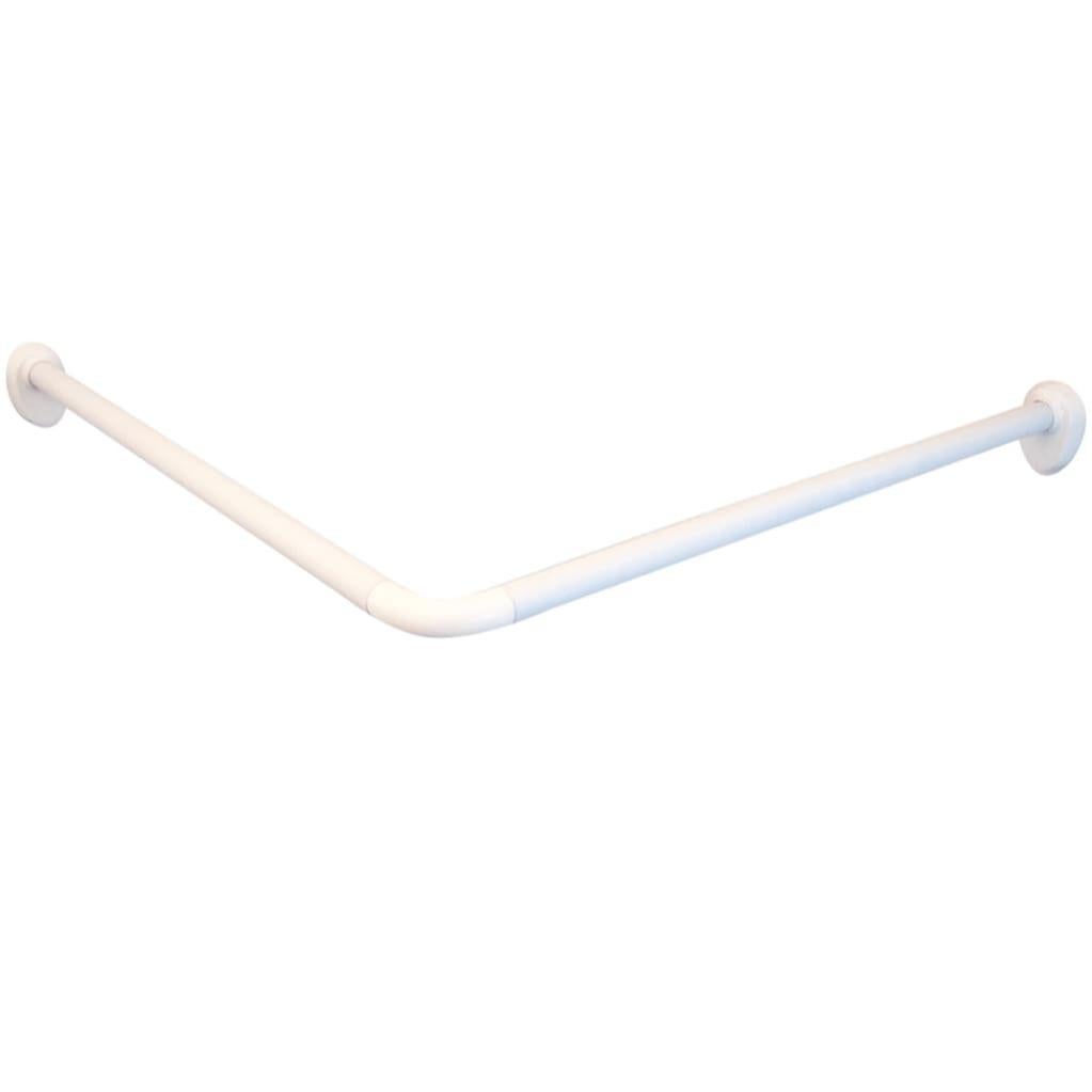 Bastone Tenda Doccia Angolare A L Regolabile 62-121cm, Con 12 Ganci E Supporto Soffitto, Nero Opaco