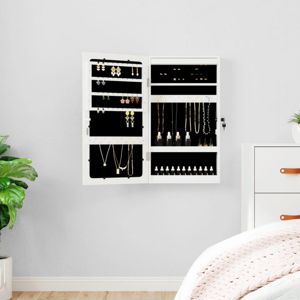 Il Numero 1 Del Risparmio-ARMADIO PORTAGIOIE CON SPECCHIO REGOLABILE E Luci Led Bianco 36x30x136 Cm
