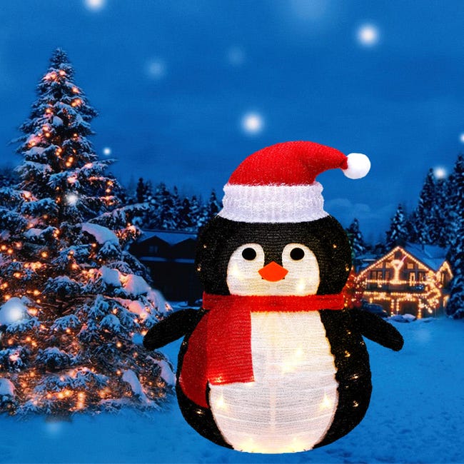 Décorations extérieures de Noël éclairées Pingouin pliable avec lumières  LED, décor de vacances de Noël pré-éclairé pour cour, jardin, pelouse