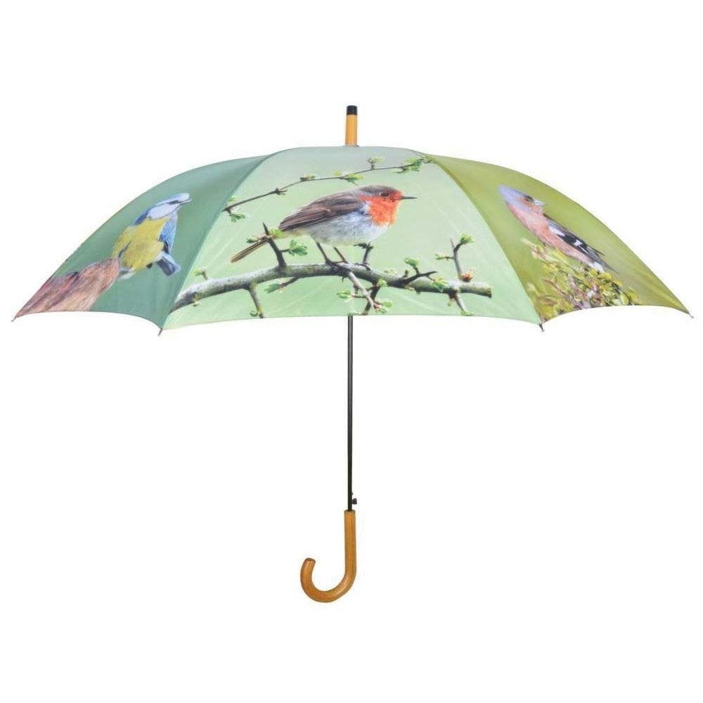 Grande ombrello in legno e metallo con tessuto in poliestere Birds