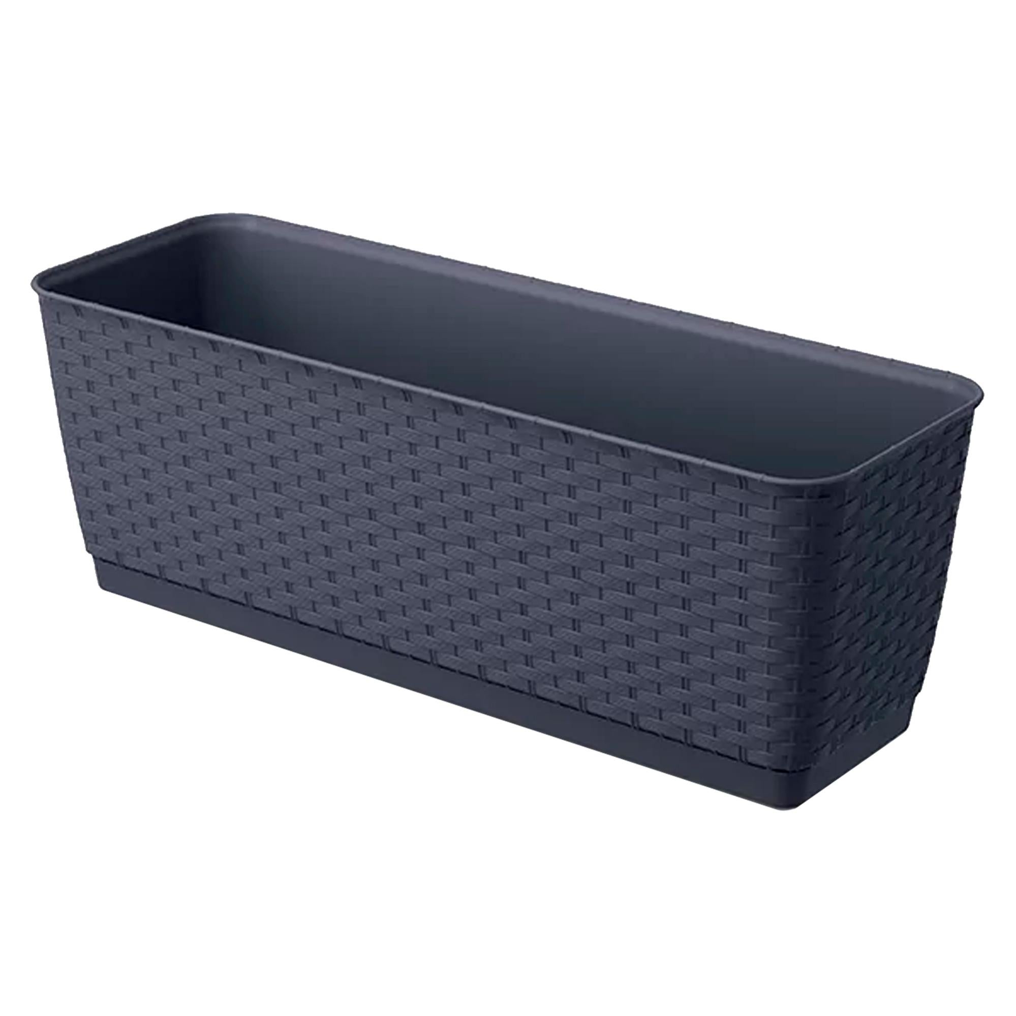 Prosperplast Ratolla Vaso Per Fiori 2L Con Sottovaso – Effetto Rattan, Antracite, Per Interni Ed Esterni