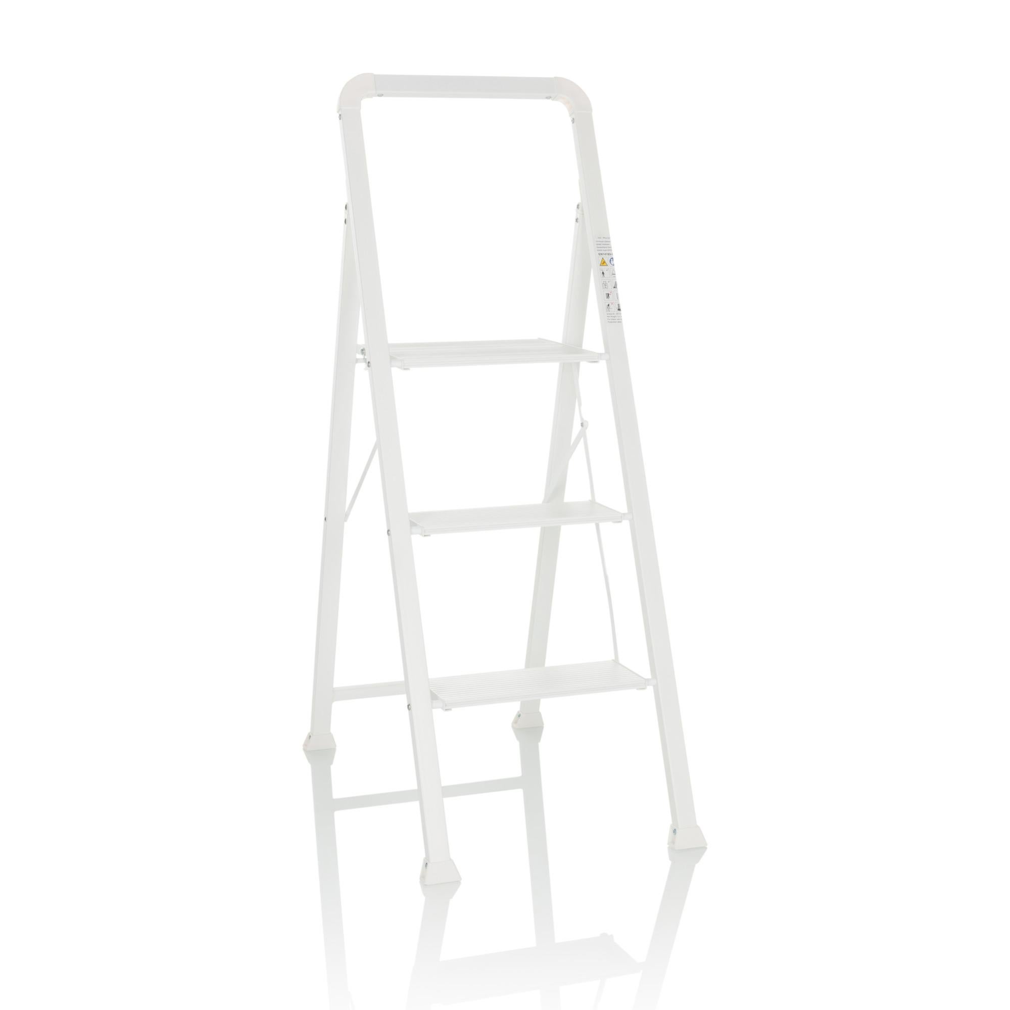 Sgabello Gradino Pieghevole Bianco - 2 Scalini, Legno Massello, Antiscivolo, Portatile - Foto 3