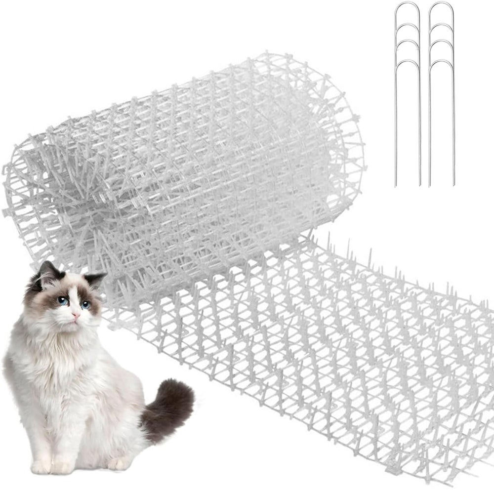 Tappetino repellente per gatti da esterno, tappetino per gatti con cintura  pungente chiodata, tappetino in rete anti-gatto, chiodi a U (400x28 cm)