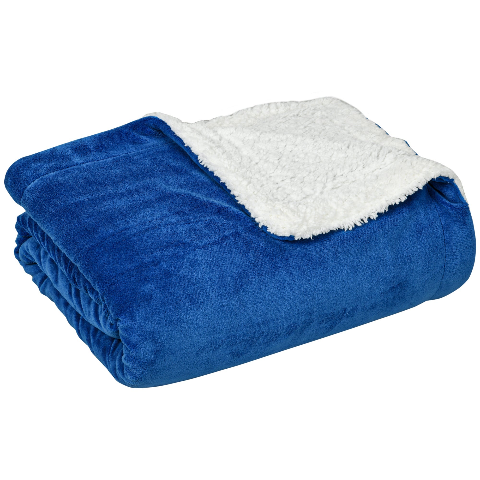 Coperta Plaid Dubleface 203x152x0,5 cm in Flanella 220 GSM e Sherpa 260 GSM  Blu Scuro