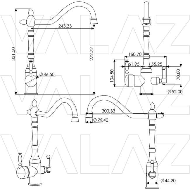VALAZ Grifo de cocina osmosis 3 v as dise o vintage cromado serie
