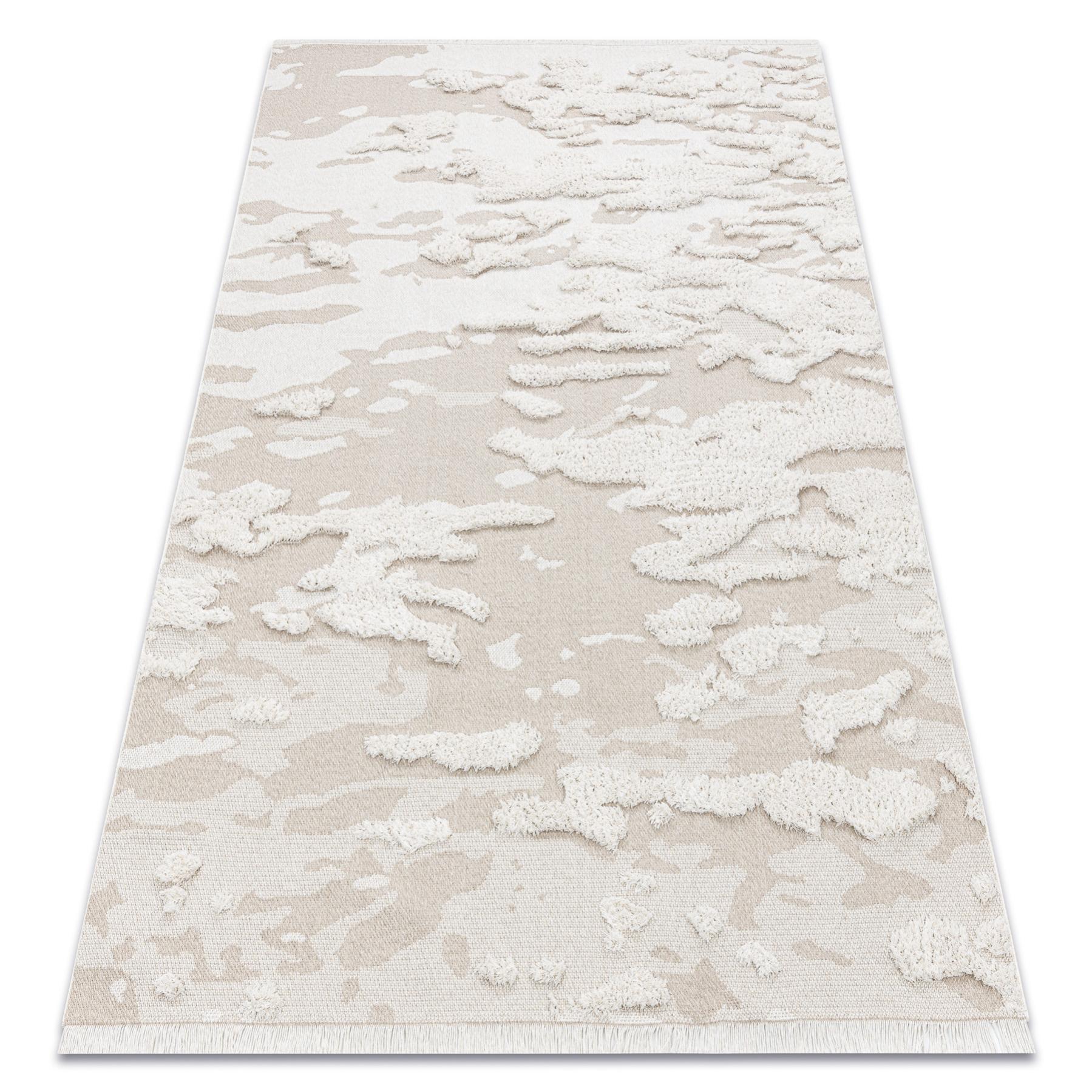 Alfombra eco sisal moroc 22331 abstração boho franjas - estructural beige / crema 136x190 cm