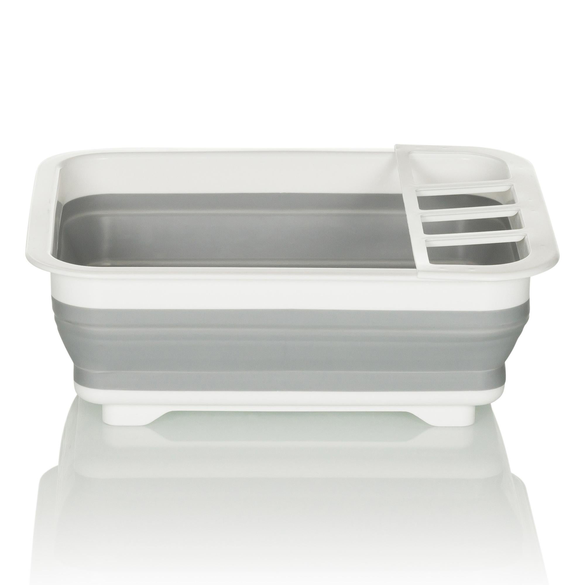 Scolapiatti In Silicone 50x16 Cm, Grigio, Antiscivolo E Pieghevole. Con Deflettore E Inclinazione 5° Per Far Scorrere L'acqua Nel Lavello. Tagliabile Su Misura.