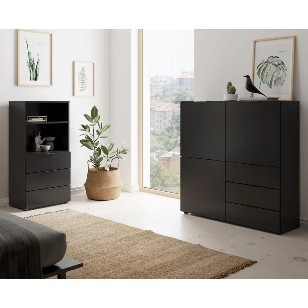 Credenza alta, in legno scuro, capiente, 6 cassetti e 3 ante. Capiente e  pratica