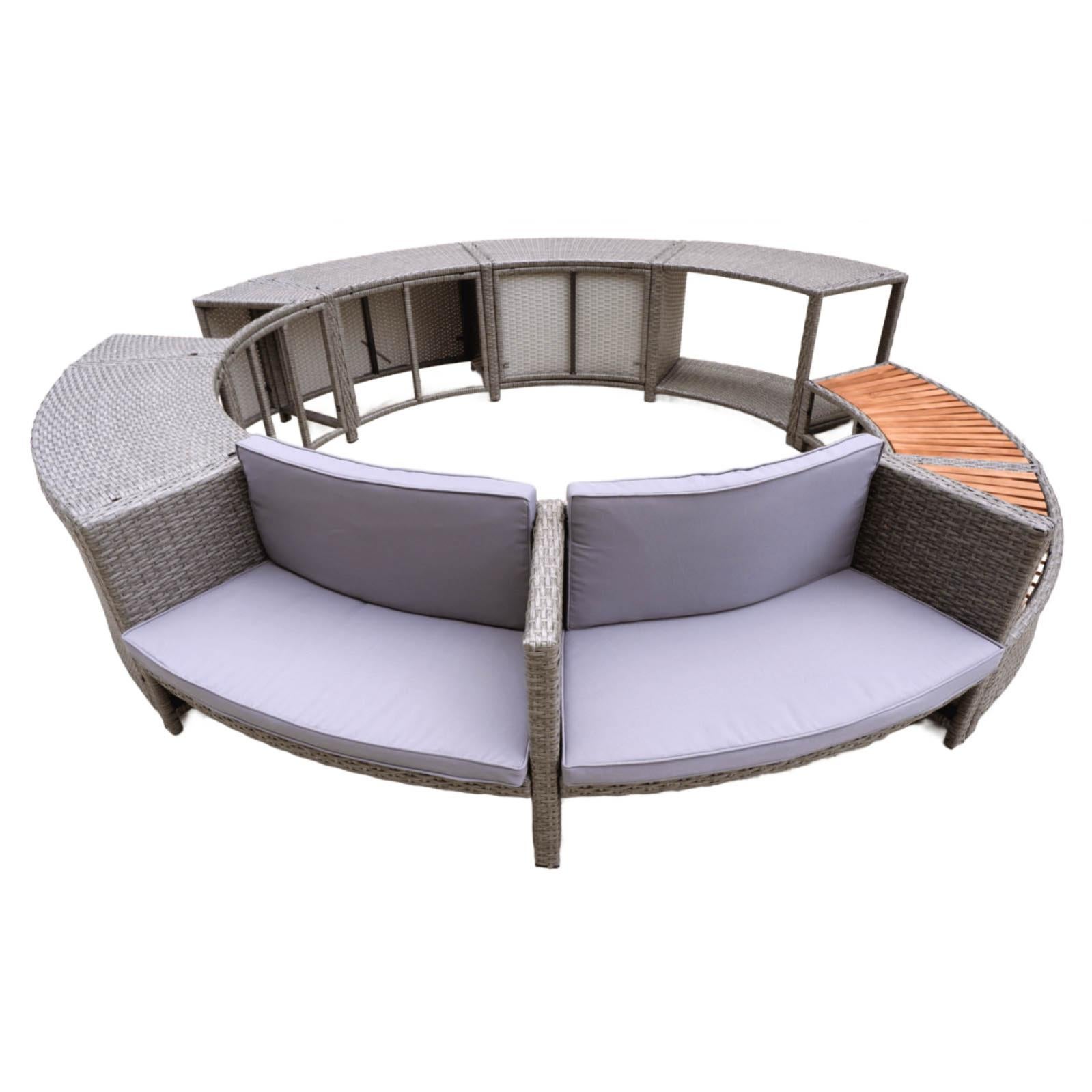 Bordo Per Vasca Idromassaggio Nero Polyrattan&massello Acacia