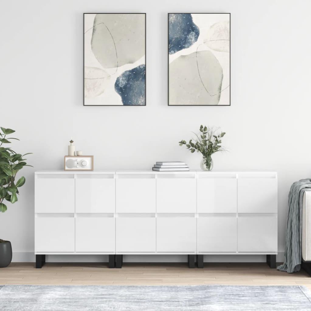 VidaXL Credenze 3 pz Bianco Lucido in Legno Multistrato Leroy Merlin