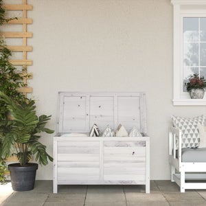 MOONAIRY Contenitore da Giardino Bianco 115x49x60 cm Legno Massello  Pino,Contenitore da Giardino,Baule da Esterno,Cassapanca Contenitore da  Esterno