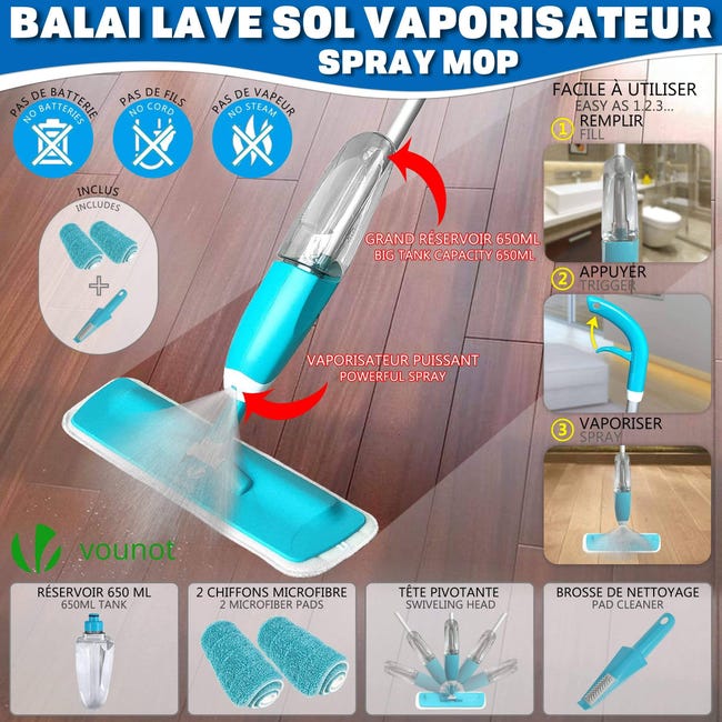 Domi-Patrol Balai Lave Sol avec Spray, Balais Vaporisateur pour Le