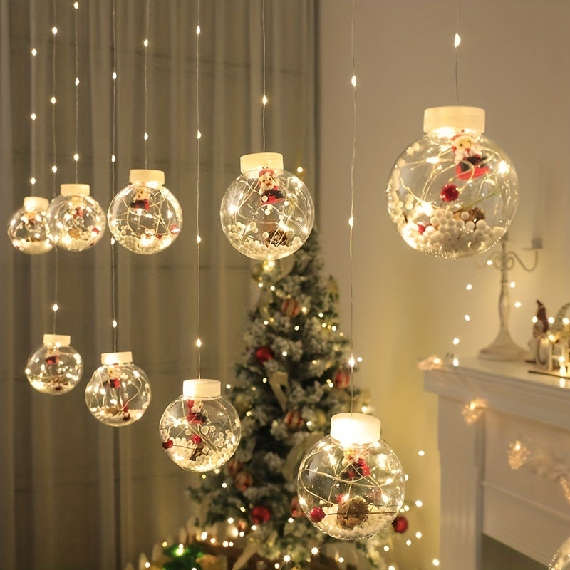 Guirlande lumineuse boule de vœux de noël, 3m, 10 lumières, 8 modes, rideaux  lumineux du père noël pour ornements de fenêtre de maison