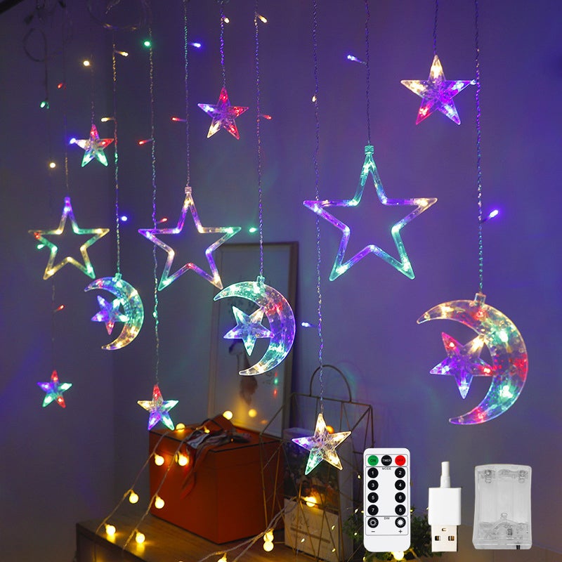 Guirlande lumineuse LED pour fenêtre de noël, décoration intérieure, 8  modes, étoile de lune, avec rideaux lumineux à distance, pour fête de noël
