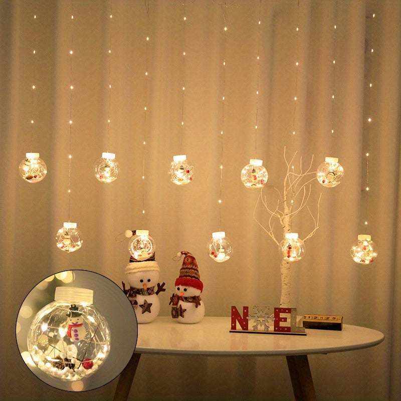 Rideaux lumineux de noël à LED, boule de souhaits, 3m, 10 lumières  suspendues bonhomme de neige, lumières de disposition de fenêtre à 8 modes