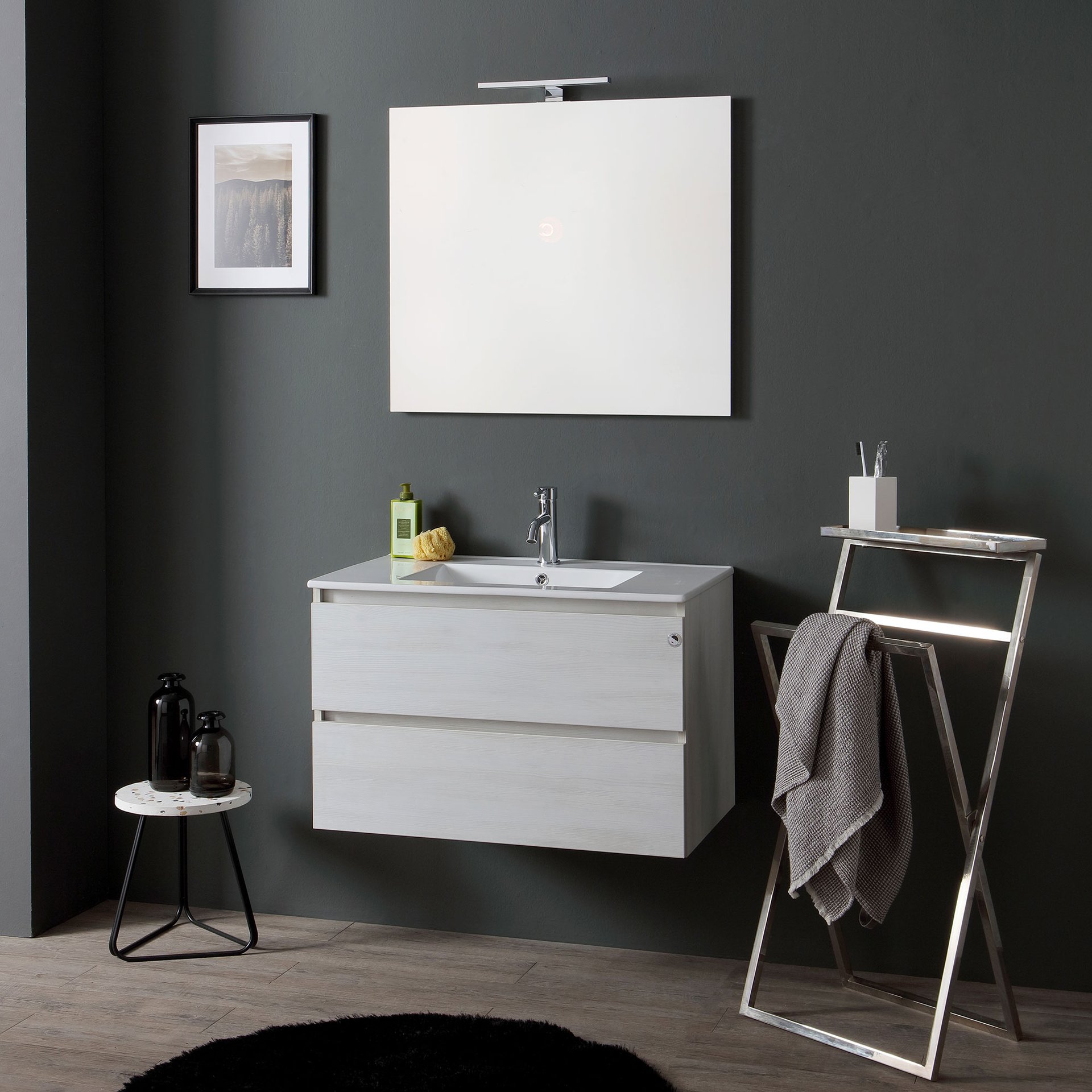 Meuble Salle De Bain 80 Cm Avec Evier Ceramique Et Led Light Leroy Merlin