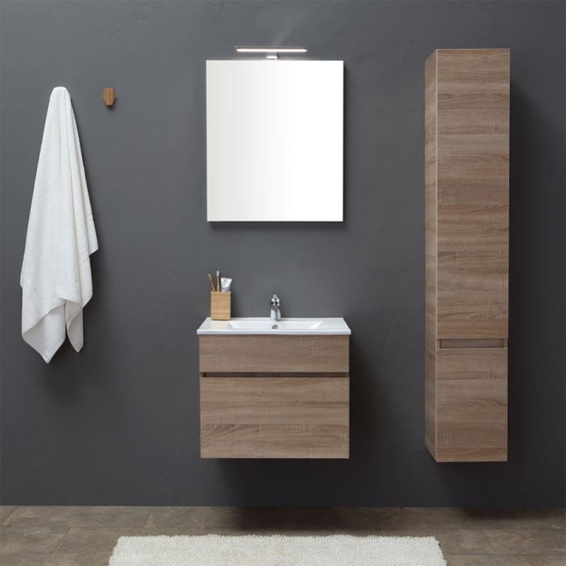 Meuble De Salle De Bains De 60 Cm Avec Tiroir Miroir Et Lavabo En Chene Serie Sole Leroy Merlin
