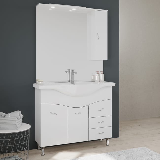 Meuble Salle De Bain 105 Cm Classique Avec Lavabo Et Miroir Easy Leroy Merlin