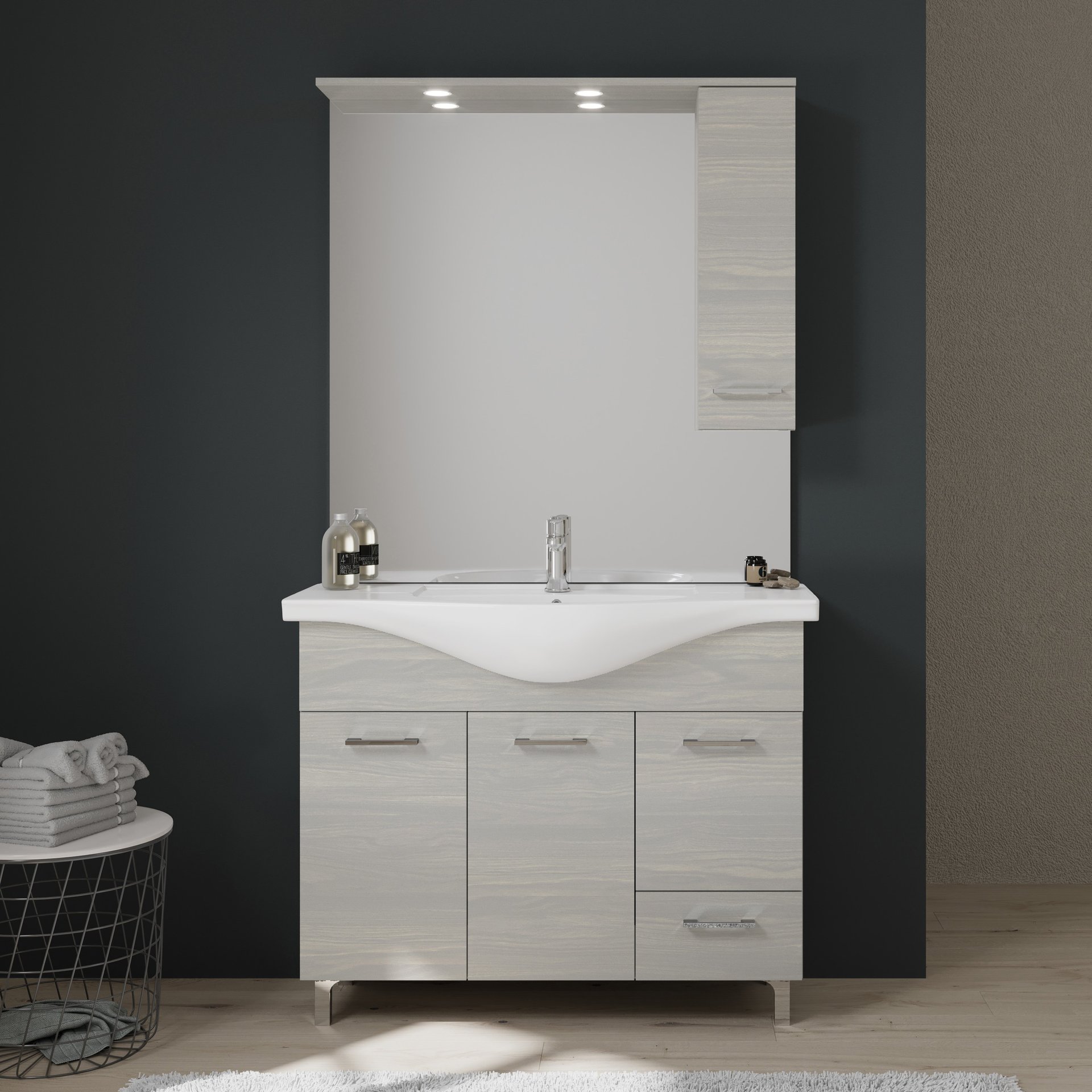 Meuble De Salle De Bains A Poser 105 Cm Avec Portes Lavabo Et Miroir Rimini Leroy Merlin