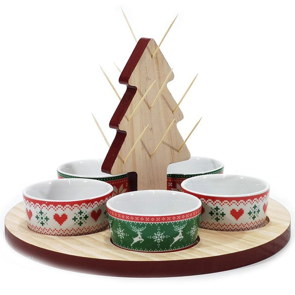 Antipastiera 5 ciotole scomparti a servire decorazioni albero di natale in  legno antipasto aperitivo tavola cucina idea regalo