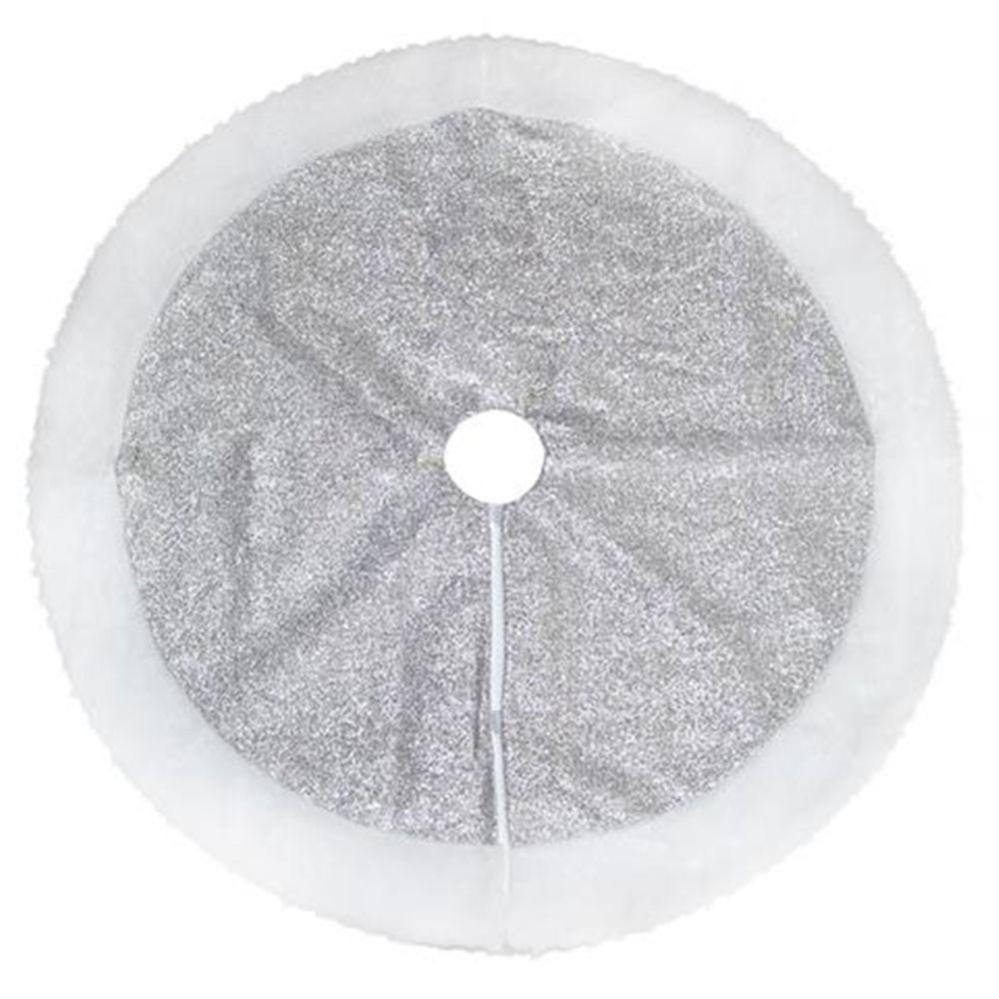 Gonna Albero Di Natale In Pelliccia Sintetica - 90 Cm, Argento Paillettes, Per Base Albero - Foto 6