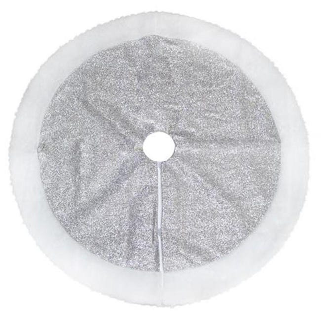 Gonna Albero Di Natale In Pelliccia Sintetica - 90 Cm, Argento Paillettes, Per Base Albero - Foto 6