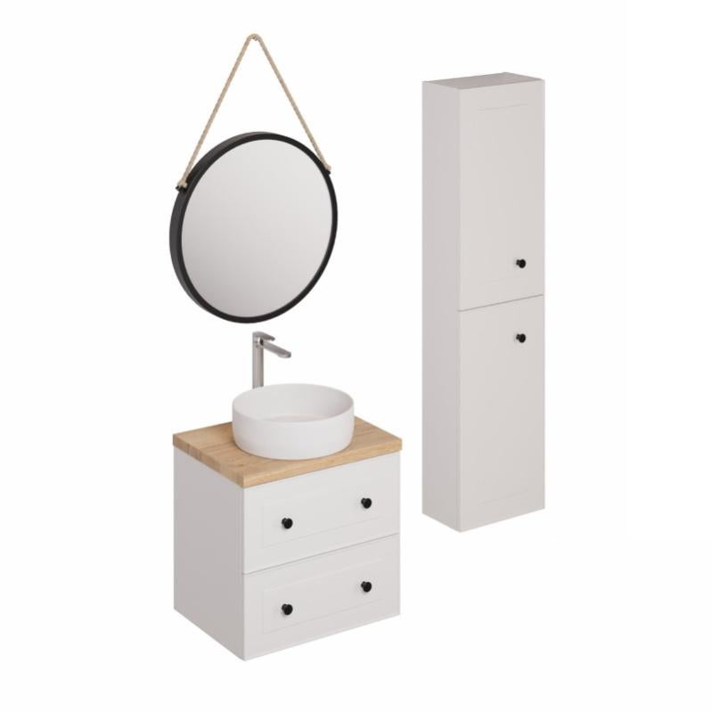 Armoire Salle De Bain Domodomo Avec Lavabo 50cm - Meuble Bas Chêne Craft 85cm