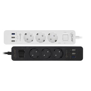NTONPOWER Multiprise avec USB, Multiprise Noire avec 5 Prises et 2 Ports  USB, Cordon de 3 M, Livré avec Support Mural, Murale Montage, avec