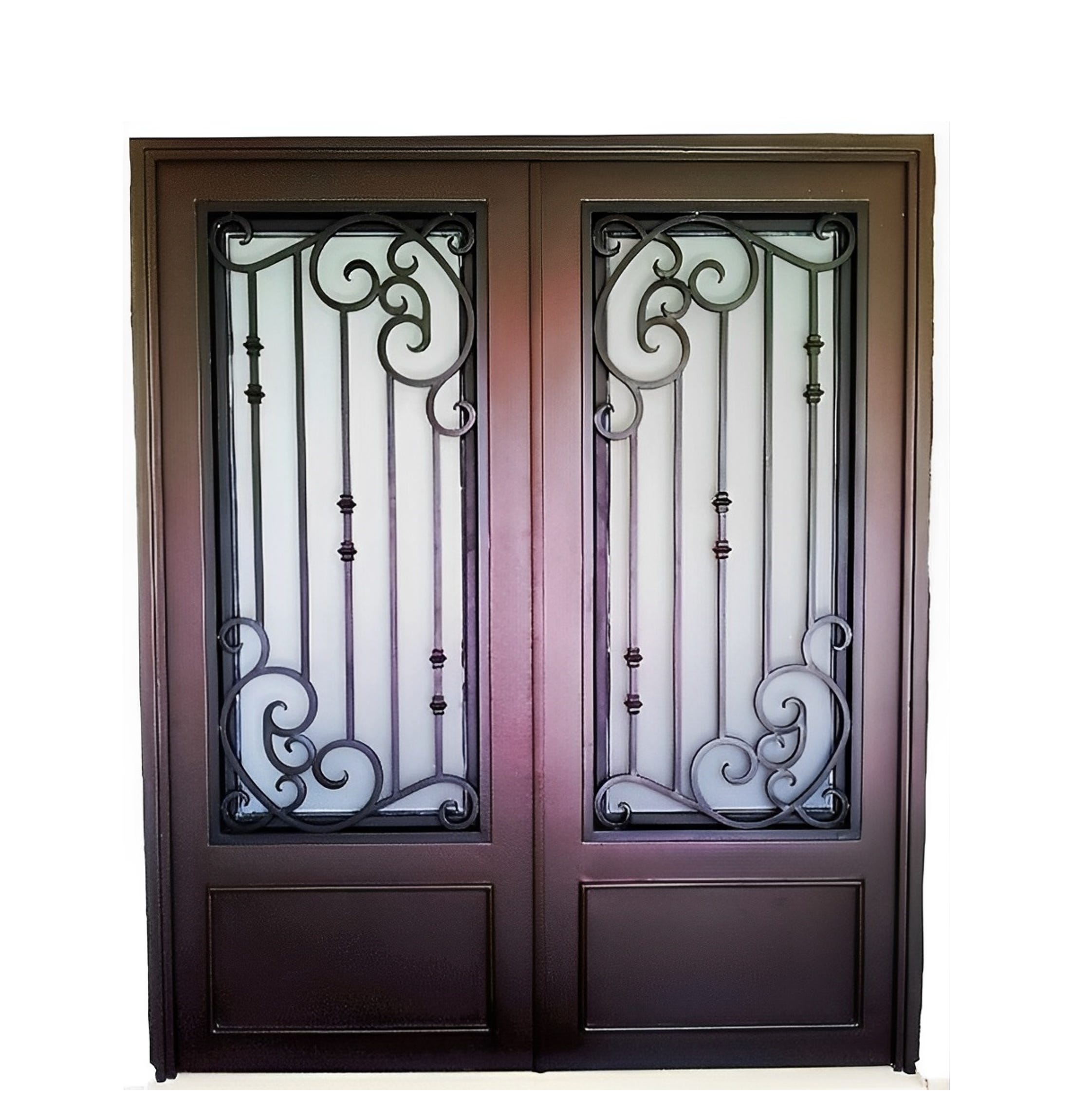 Puerta de entrada doble, metálica, para exterior, de dos hojas, de hierro  forjado, hecha a mano