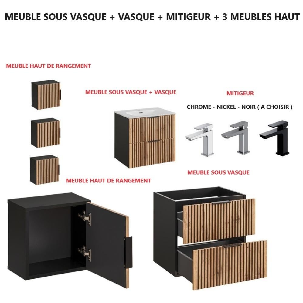 Meuble Sous Vasque Salle De Bain 60cm Blanc - Lavabo Céramique Inclus - Rangement Pratique