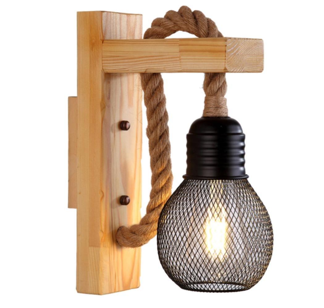 Applique Da Parete Vintage In Legno E Metallo, Stile Industriale Retrò Con Attacco E27, Ideale Per Soggiorno E Camera Da Letto (Nero, Lampadine Escluse)