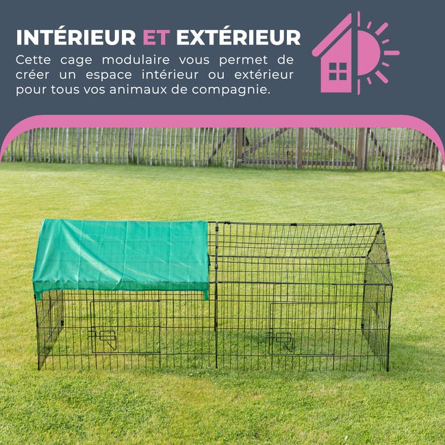MaxxPet Enclos pour petits animaux - Enclos lapin métal extérieur - 185x75  cm - Toit amovible - Protection UV inclus