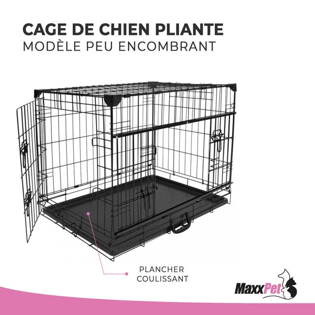 MaxxPet Cage pour Chien 122x76x84 cm - Avec porte coulissante sur le côté -  Caisse de transport pliante - 2 Portes - Noir