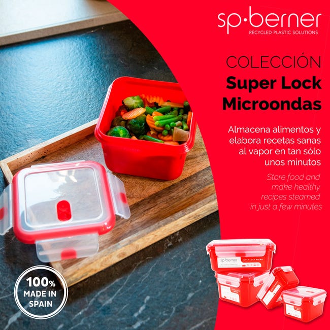Hermético SUPER LOCK MICRO 680 ml. apto para cocinar al vapor en el  microondas, ideal transporte y almacenamiento de alimentos, cierre clip,  válvula