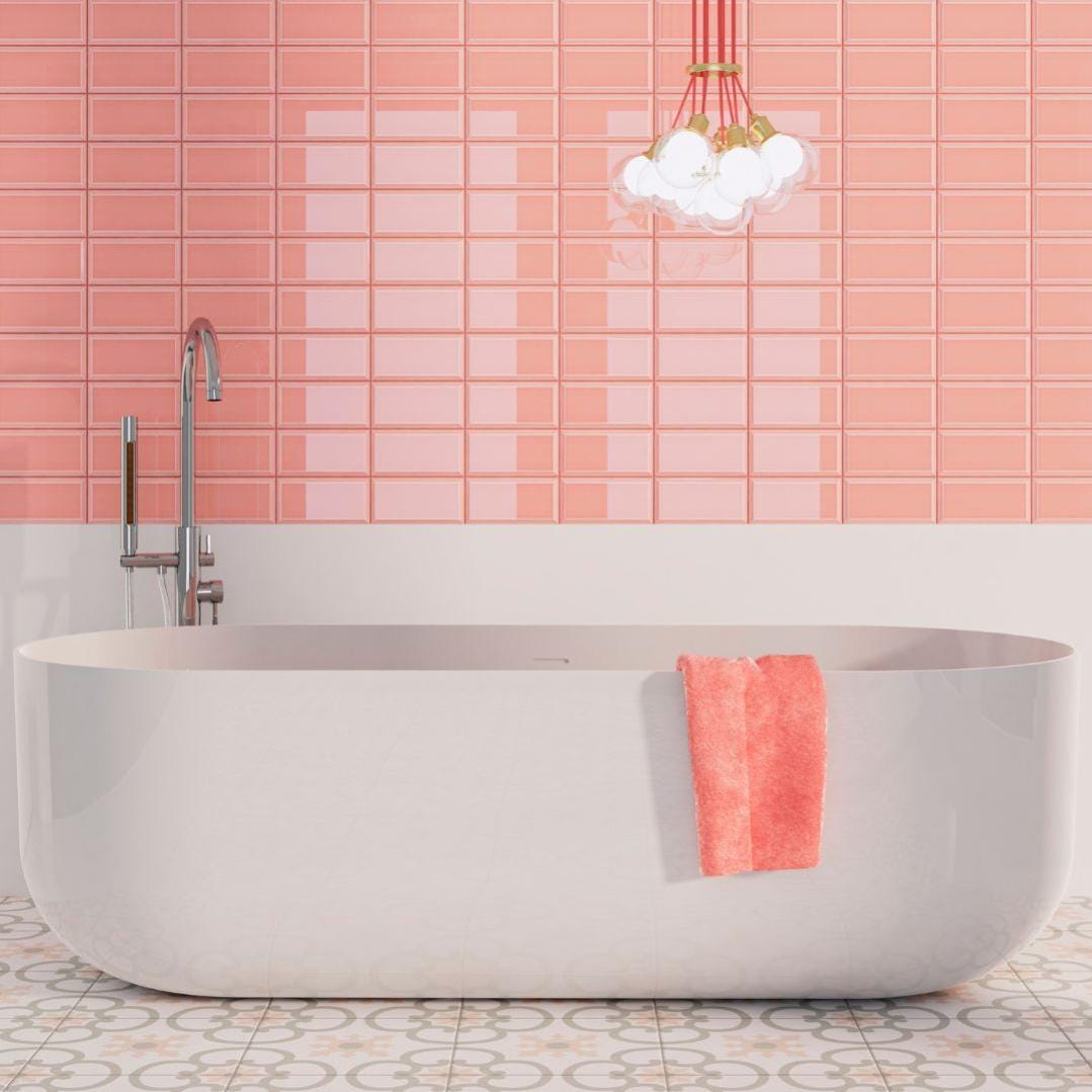 Azulejo cerámico Brillante CERAGNI BISELADO Metro Rosa 580 | M10x20 ...