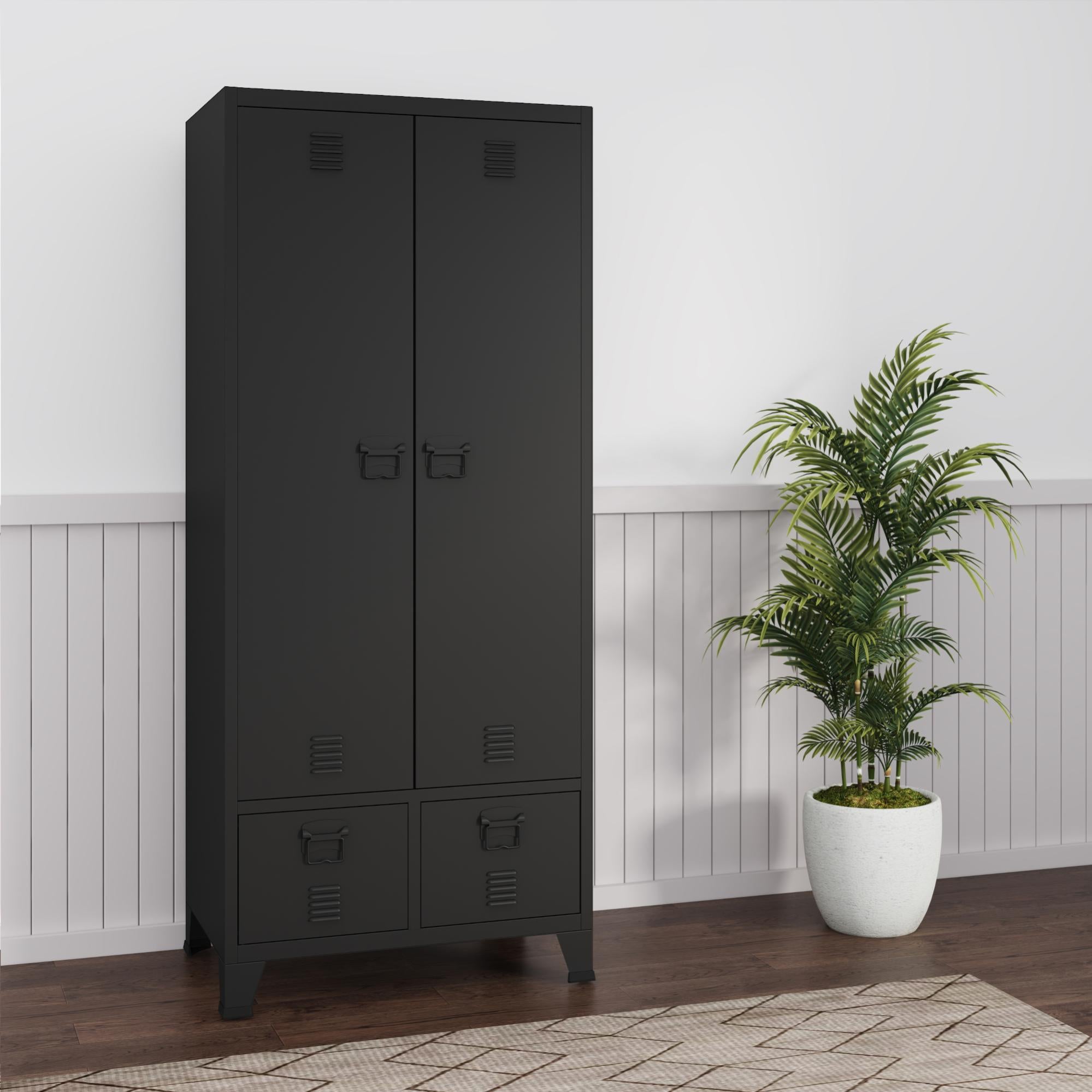 Armadio Con Ante Curve In Rattan – 80x50x179 Cm, Con Asta Appendiabiti, Ripiani E Cassetti, Colore Rovere Naturale