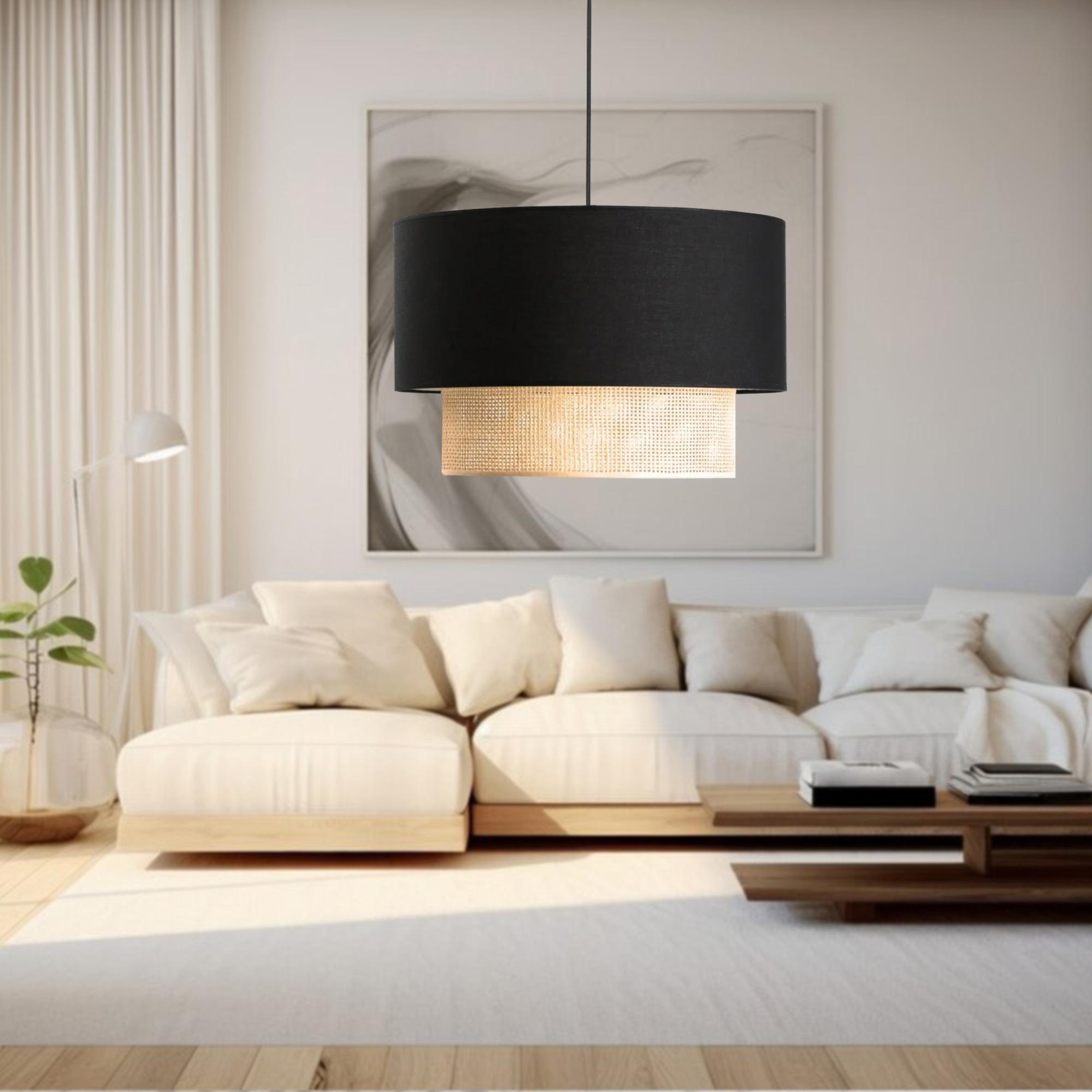 Lampada Da Soffitto Foggia Hofstein, Rotonda, Paralume In Tessuto Bianco, Diametro 60 Cm, 3xE27, Design Retrò