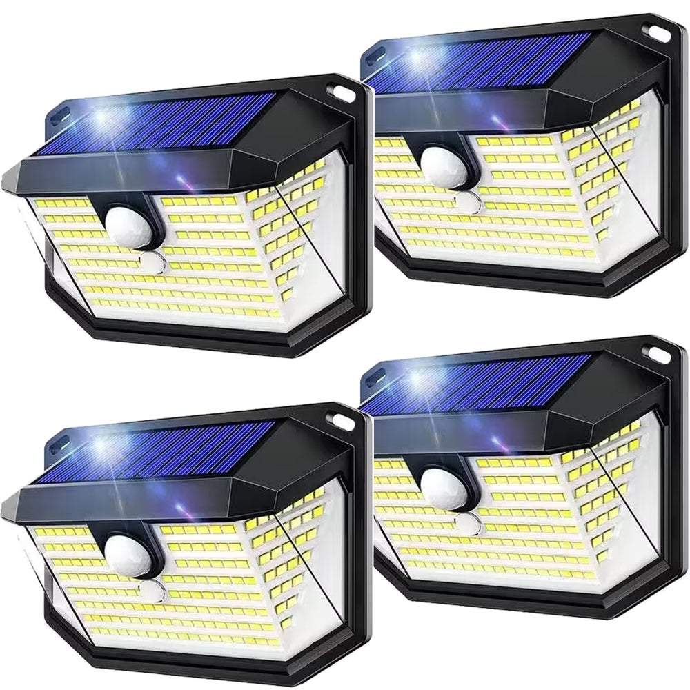 Lot de 4 lampes de sécurité super lumineuses à 178 LED avec détecteur de  mouvement, applique murale solaire avec grand angle de 270° et 3 modes