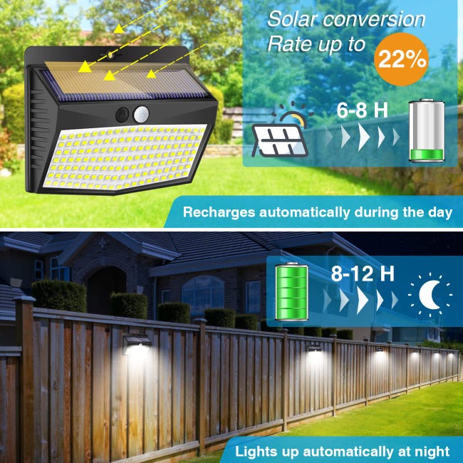Acheter 100 énergie solaire LED applique murale 3Mode capteur de mouvement  lampe étanche lumières solaires extérieures jardin lampadaire décoration
