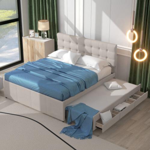 Letto Matrimoniale Imbottito Con Piattaforma E Quattro Cassetti Su Due Lati Testiera Regolabile 79082996