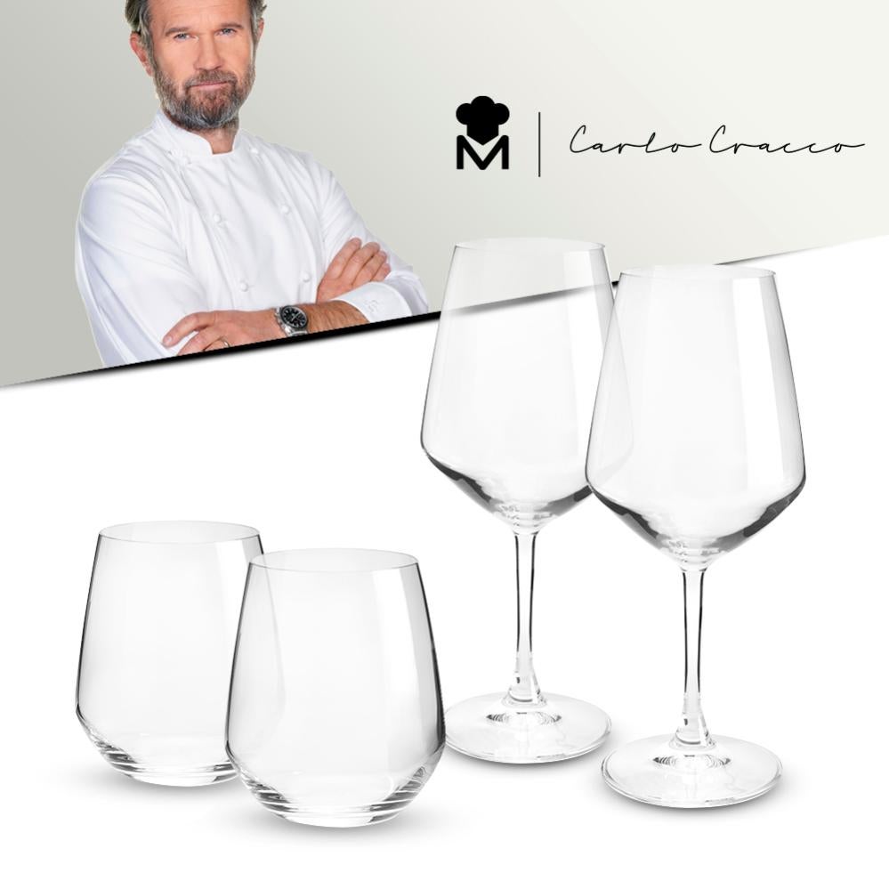 Masterpro by Carlo Cracco set 6 calici vino + 6 bicchieri acqua in vetro  sonoro Ipsum resistente e brillante, made in Italy, lavastoviglie, 12 pezzi