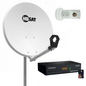 Pack Parabole Satellite Acier 60cm + LNB Single + Récepteur TNTSAT Vega 3 - Installation Facile